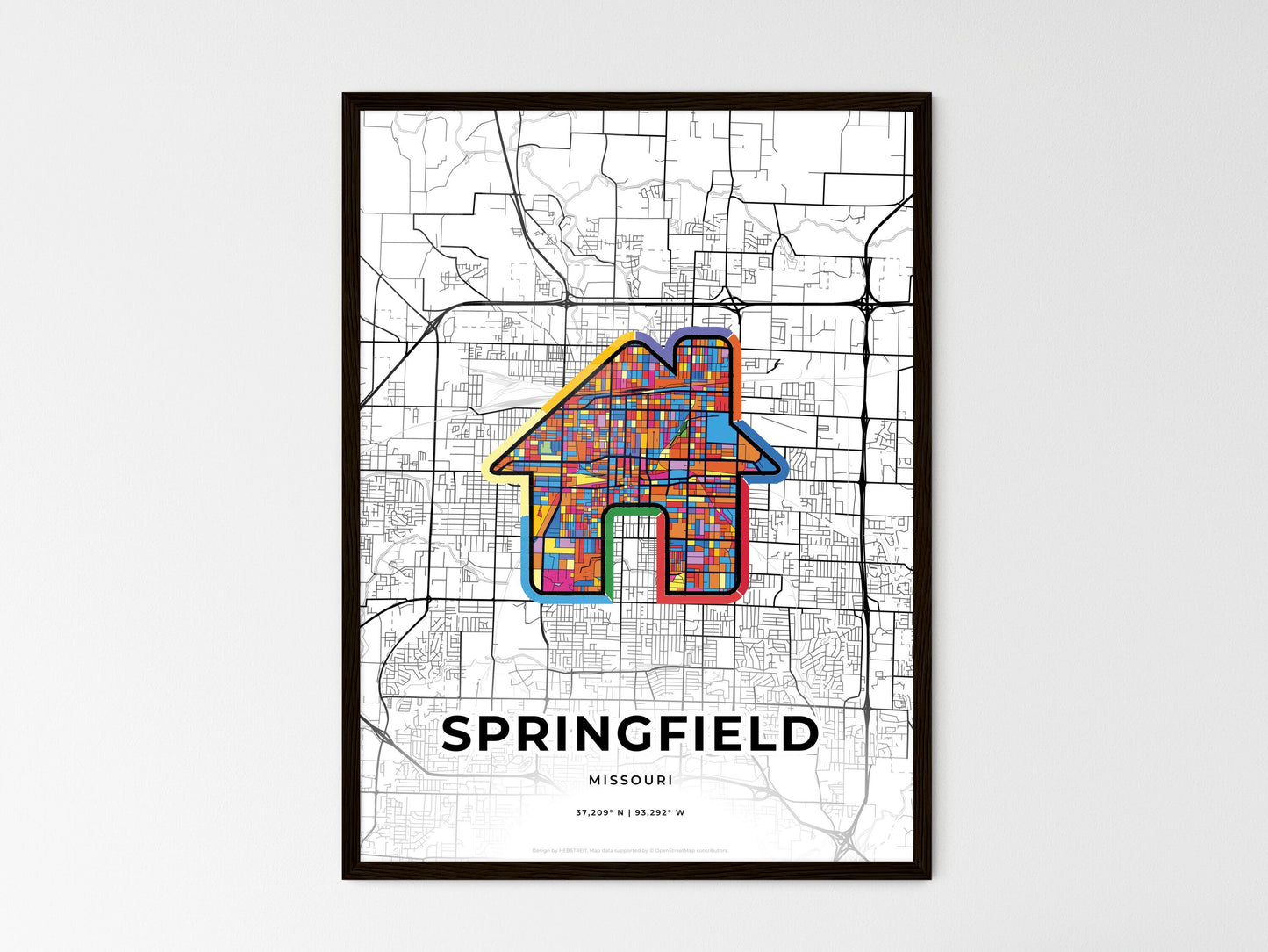 Springfield Missouri wedding art map with home icon