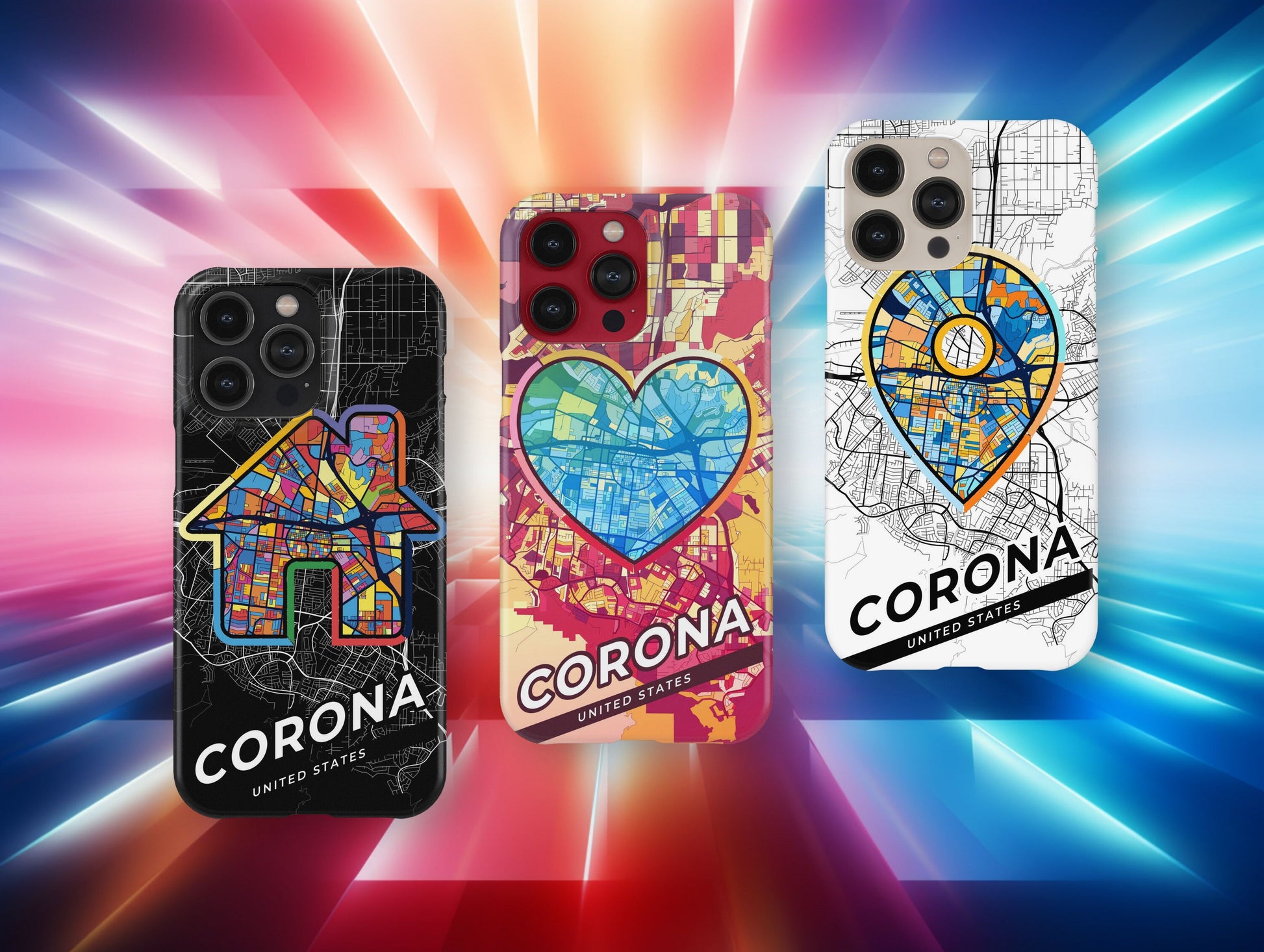 Corona California slim phone case with colorful icon. Birthday, wedding or housewarming gift. Couple match cases.