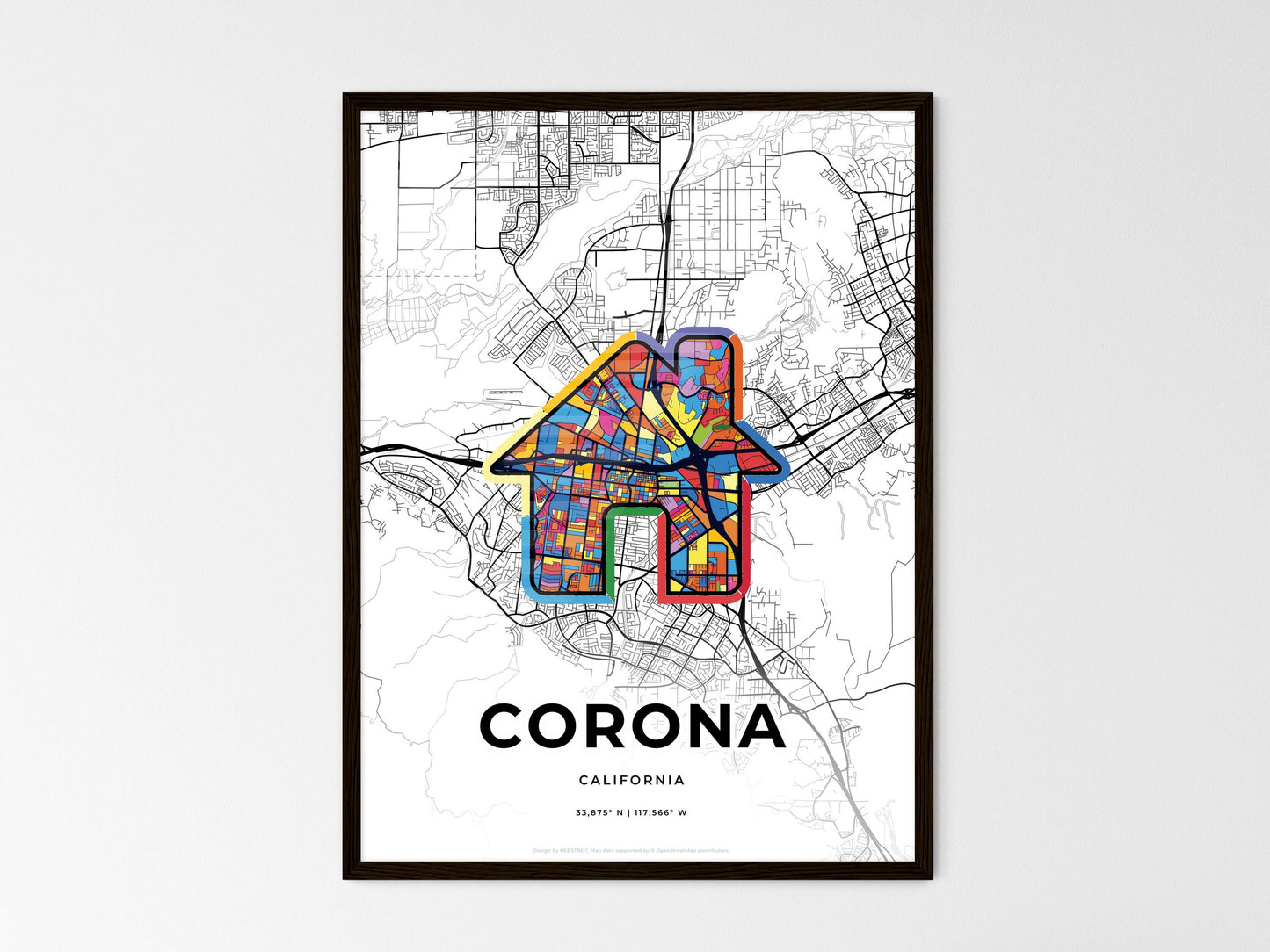 Corona California wedding art map with home icon