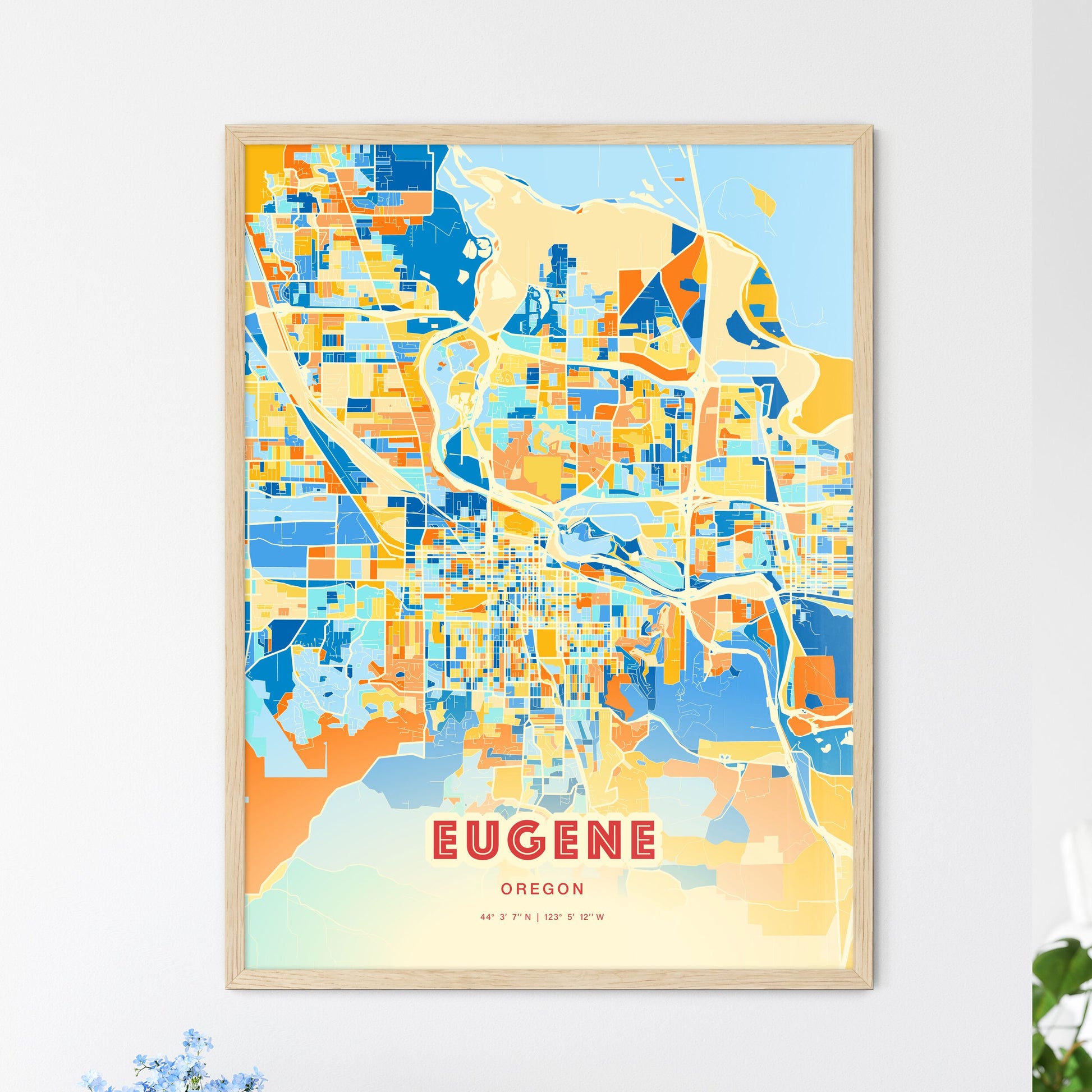 Colorful Eugene Oregon Fine Art Map Blue Orange