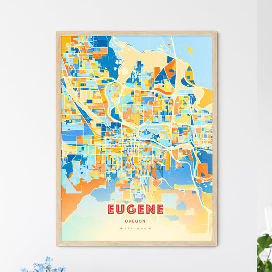 Colorful Eugene Oregon Fine Art Map Blue Orange