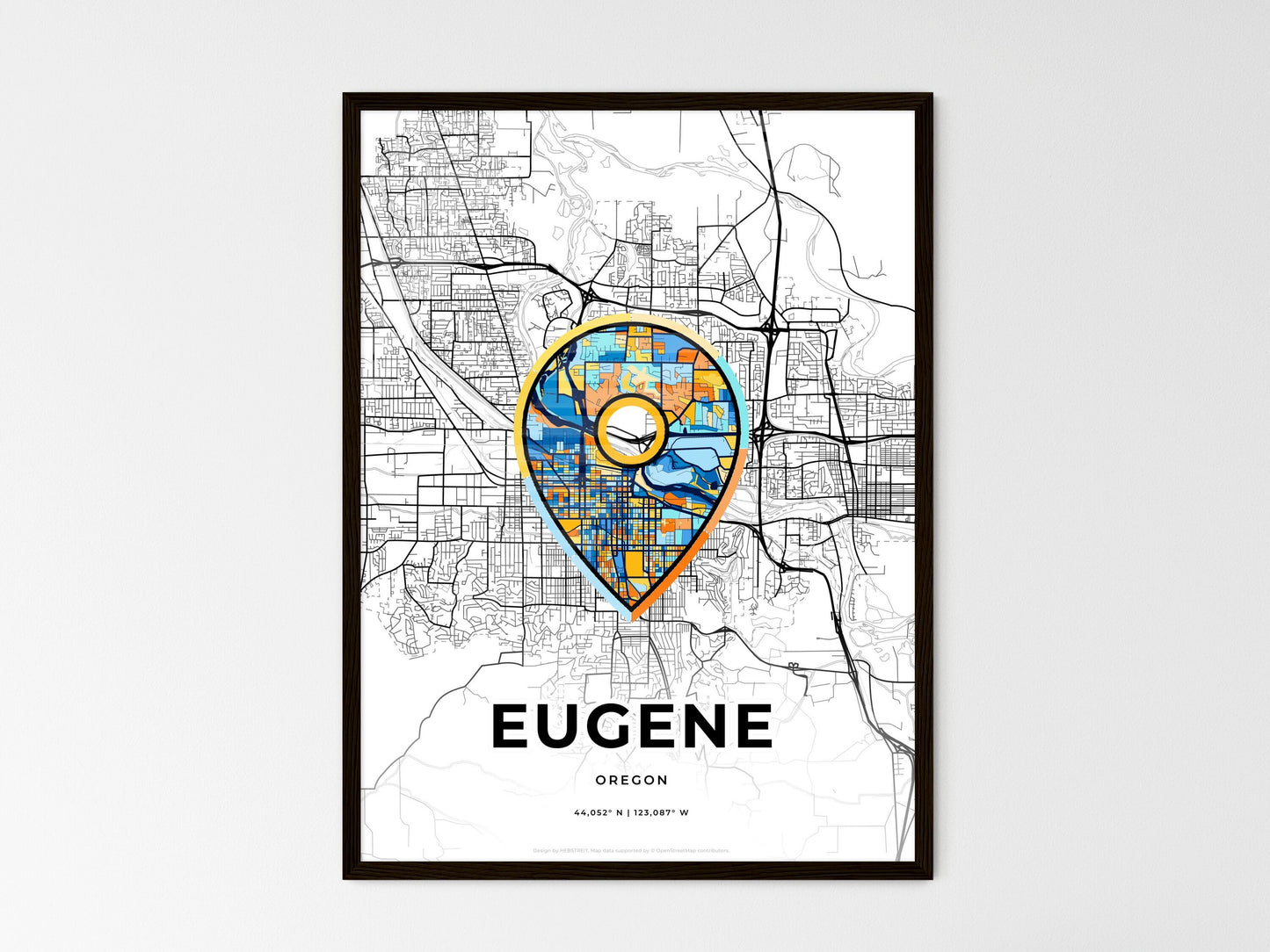 Eugene Oregon wedding art map with pointer icon