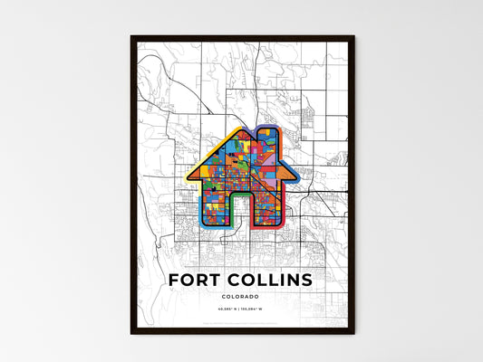 Fort Collins Colorado wedding art map with home icon