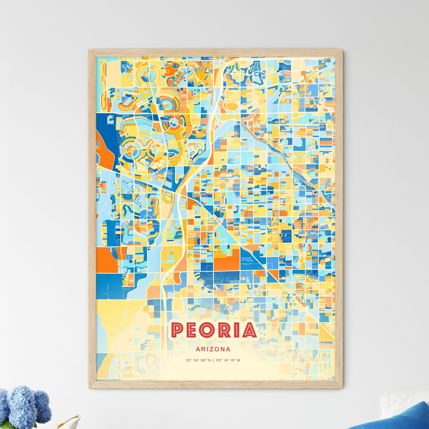 Colorful Peoria Arizona Fine Art Map Blue Orange