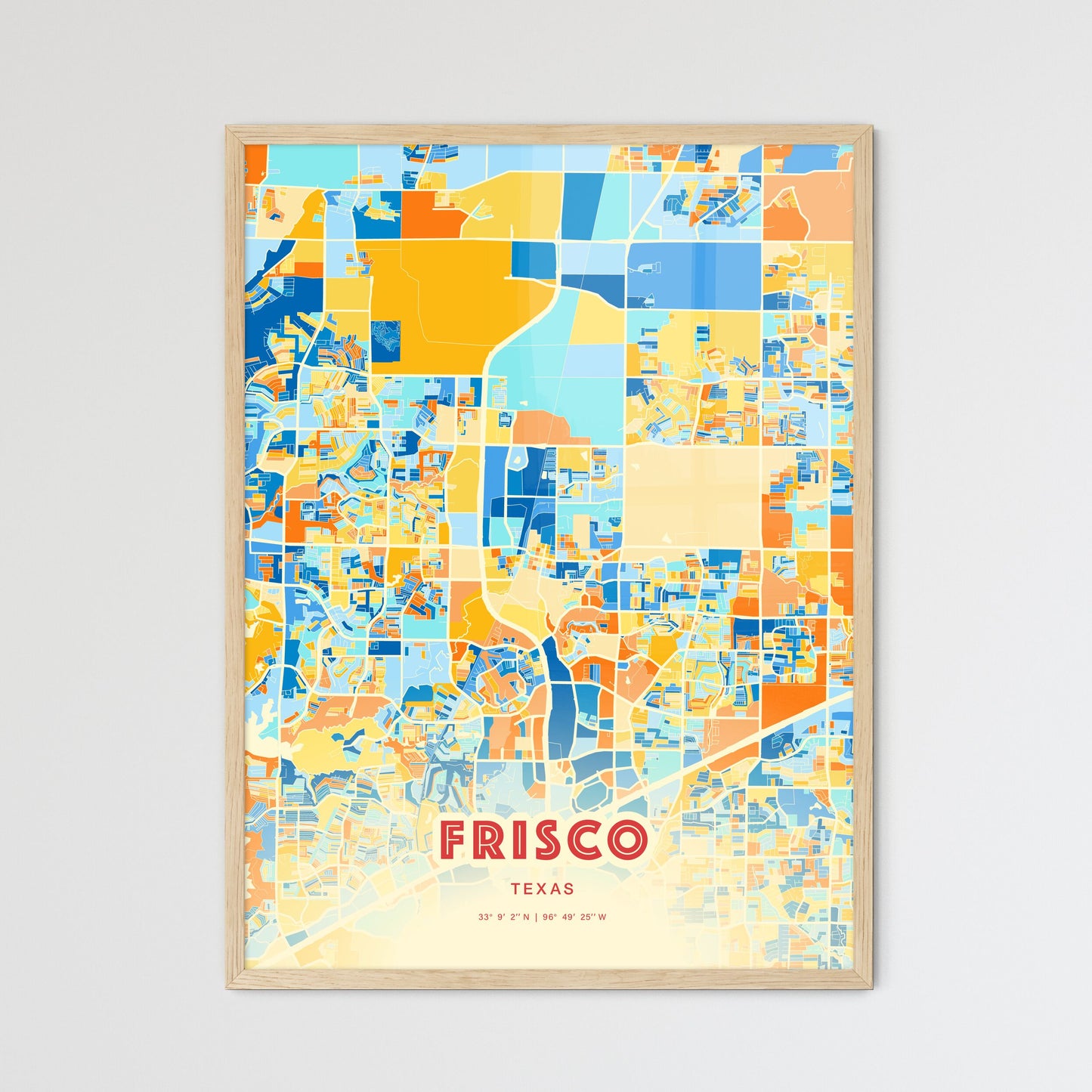 Colorful Frisco Texas Fine Art Map Blue Orange