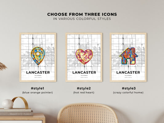Lancaster California maps with colorful icons