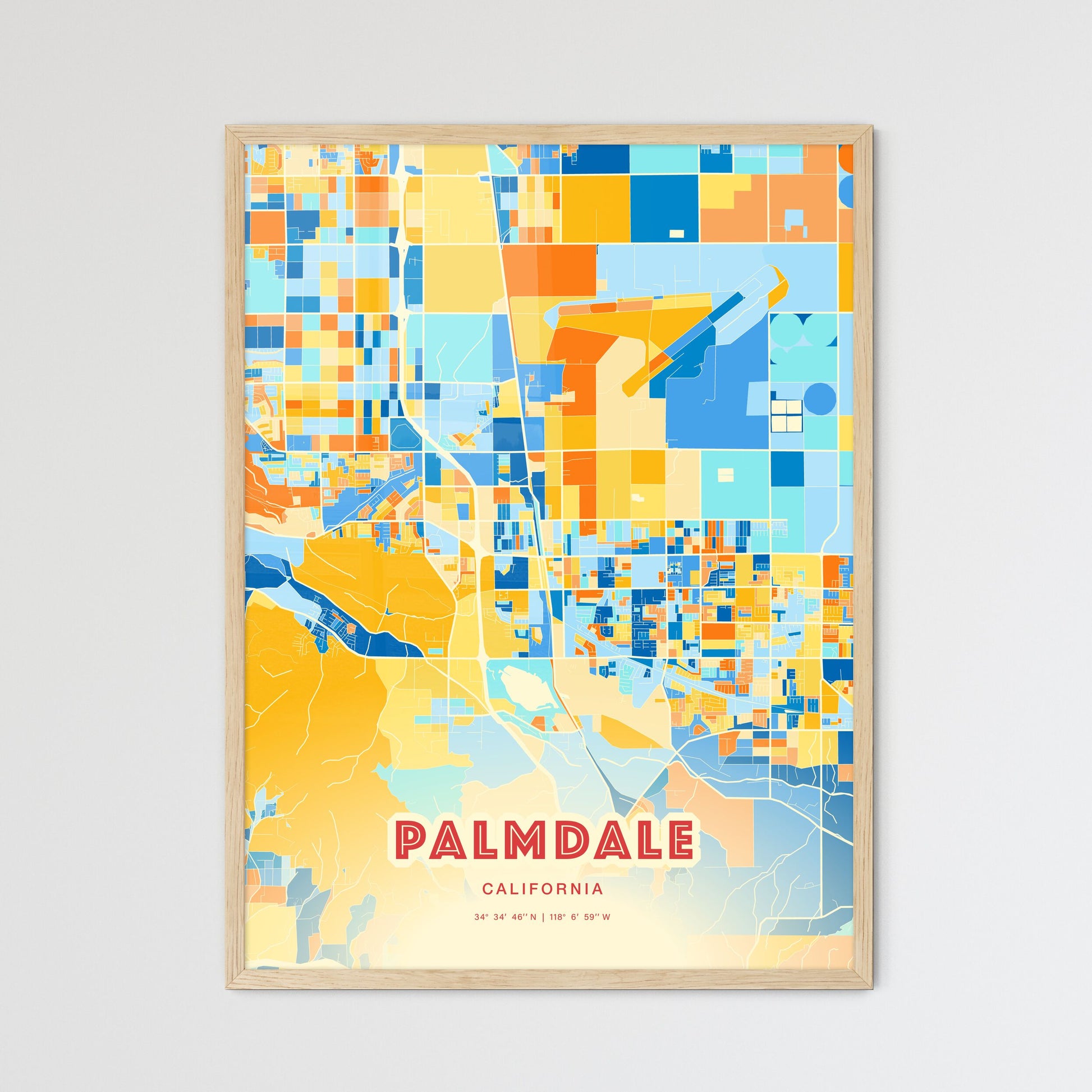 Colorful Palmdale California Fine Art Map Blue Orange