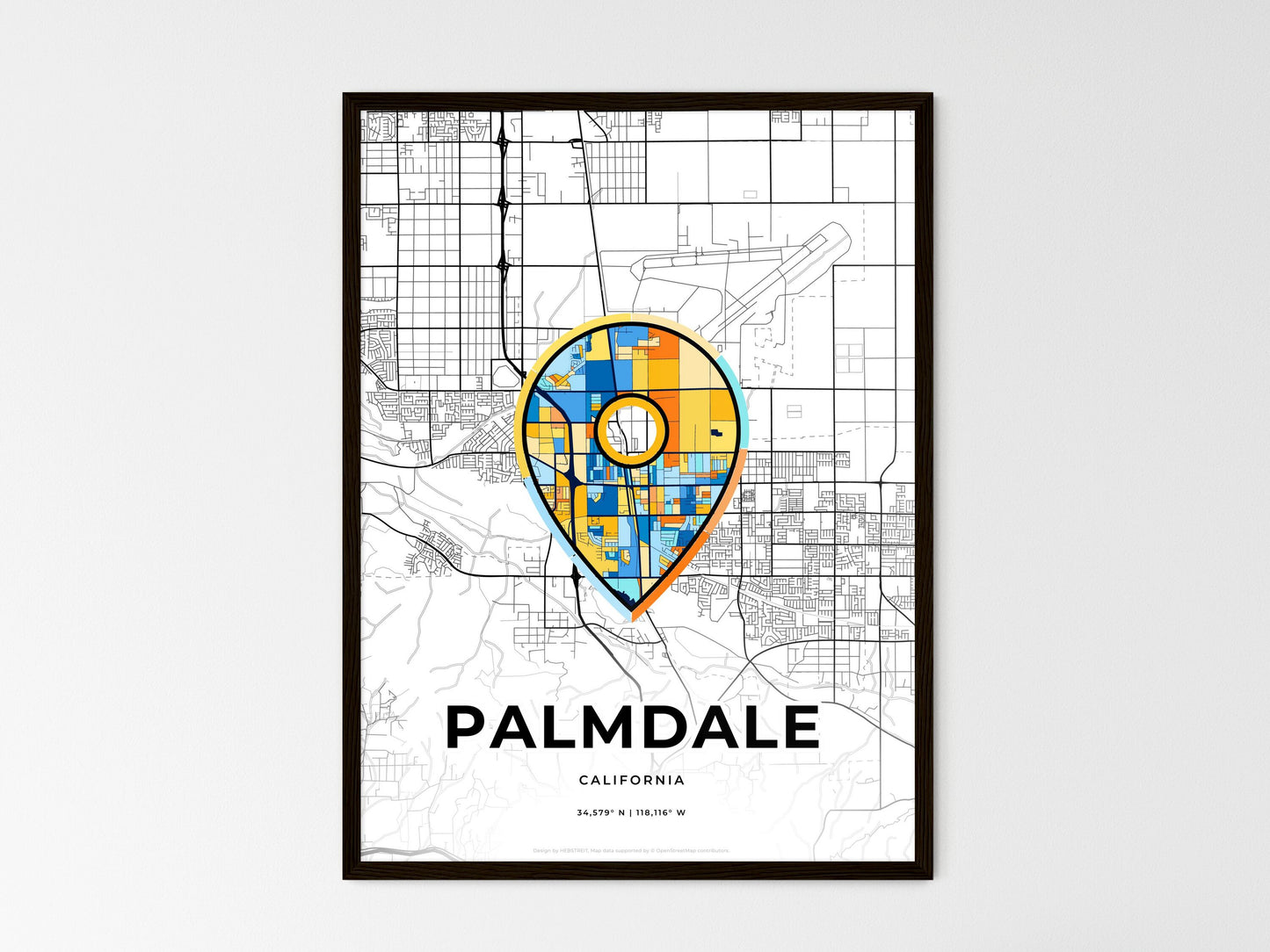 Palmdale California wedding art map with pointer icon