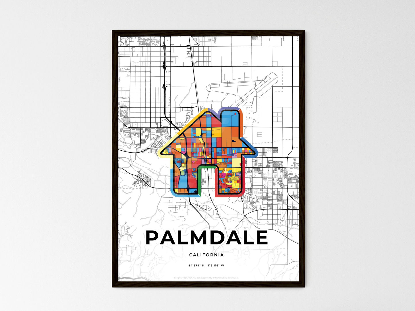 Palmdale California wedding art map with home icon