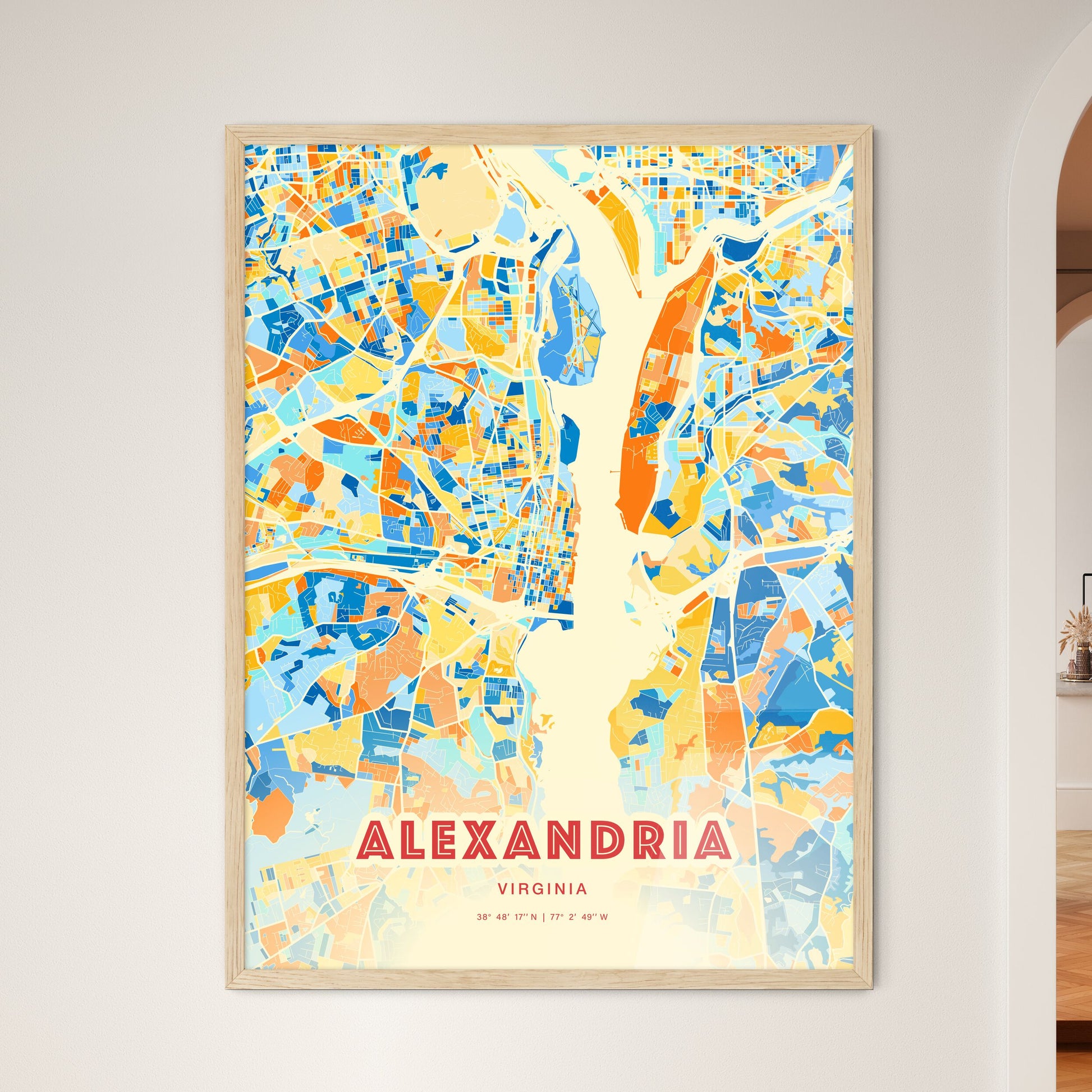 Colorful Alexandria Virginia Fine Art Map Blue Orange