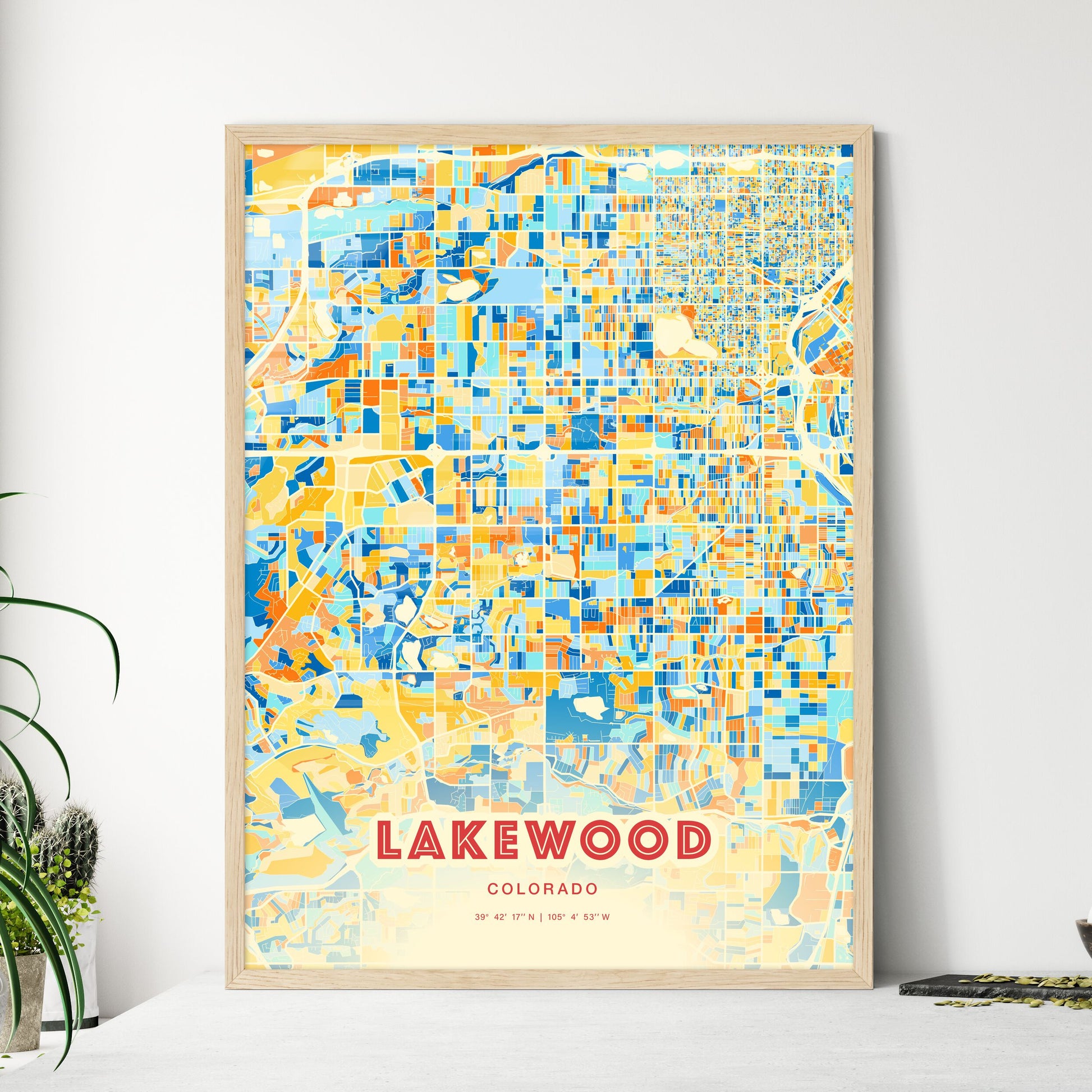 Colorful Lakewood Colorado Fine Art Map Blue Orange