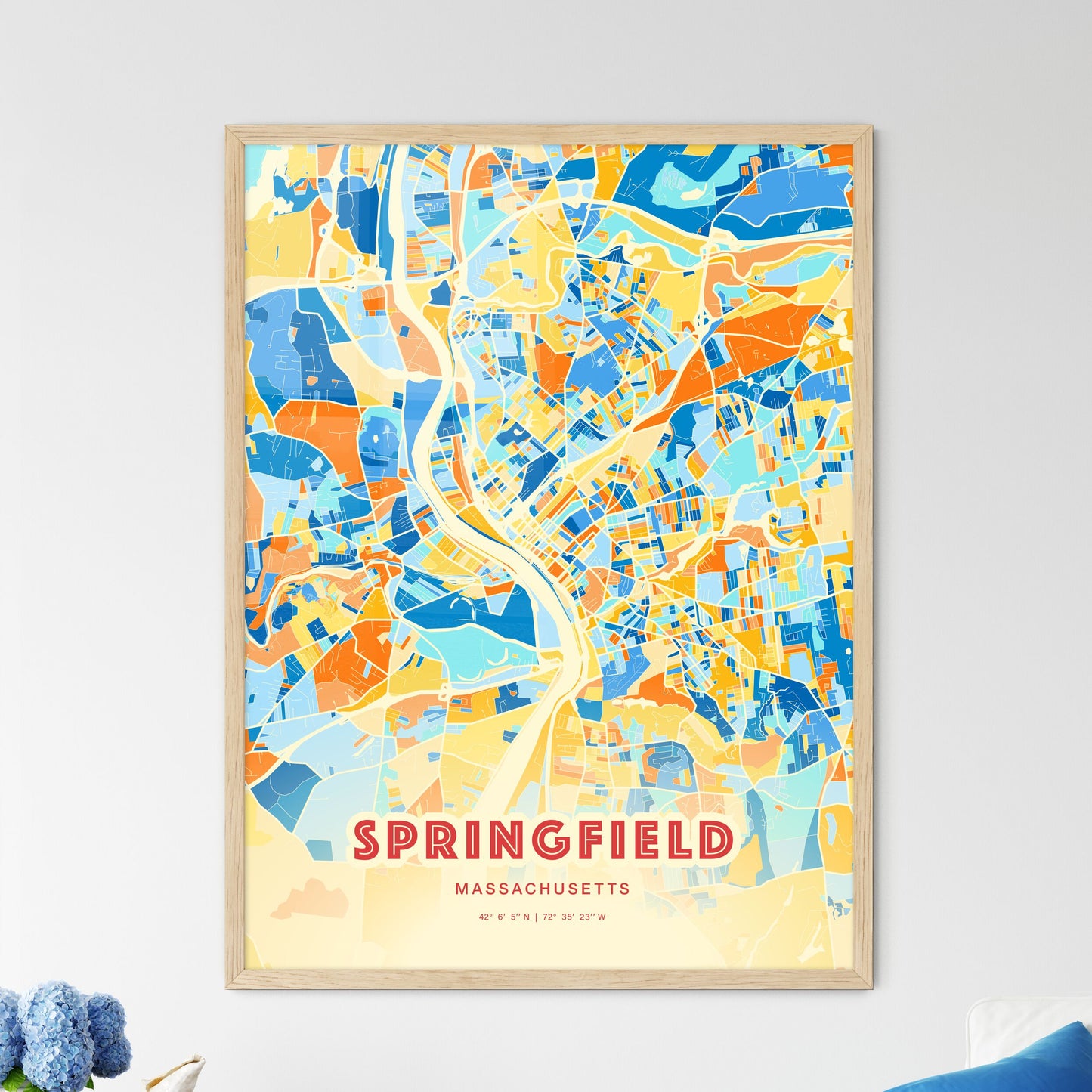 Colorful Springfield Massachusetts Fine Art Map Blue Orange