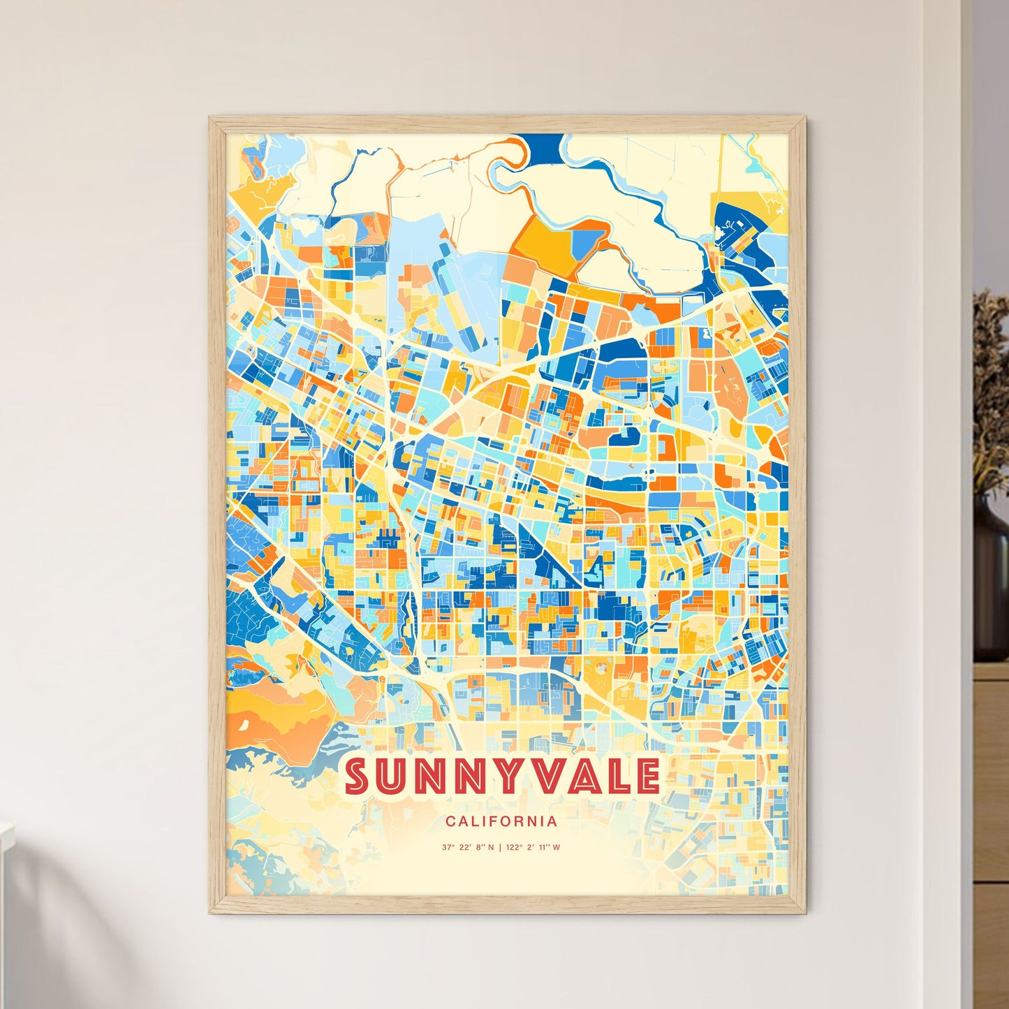 Colorful Sunnyvale California Fine Art Map Blue Orange