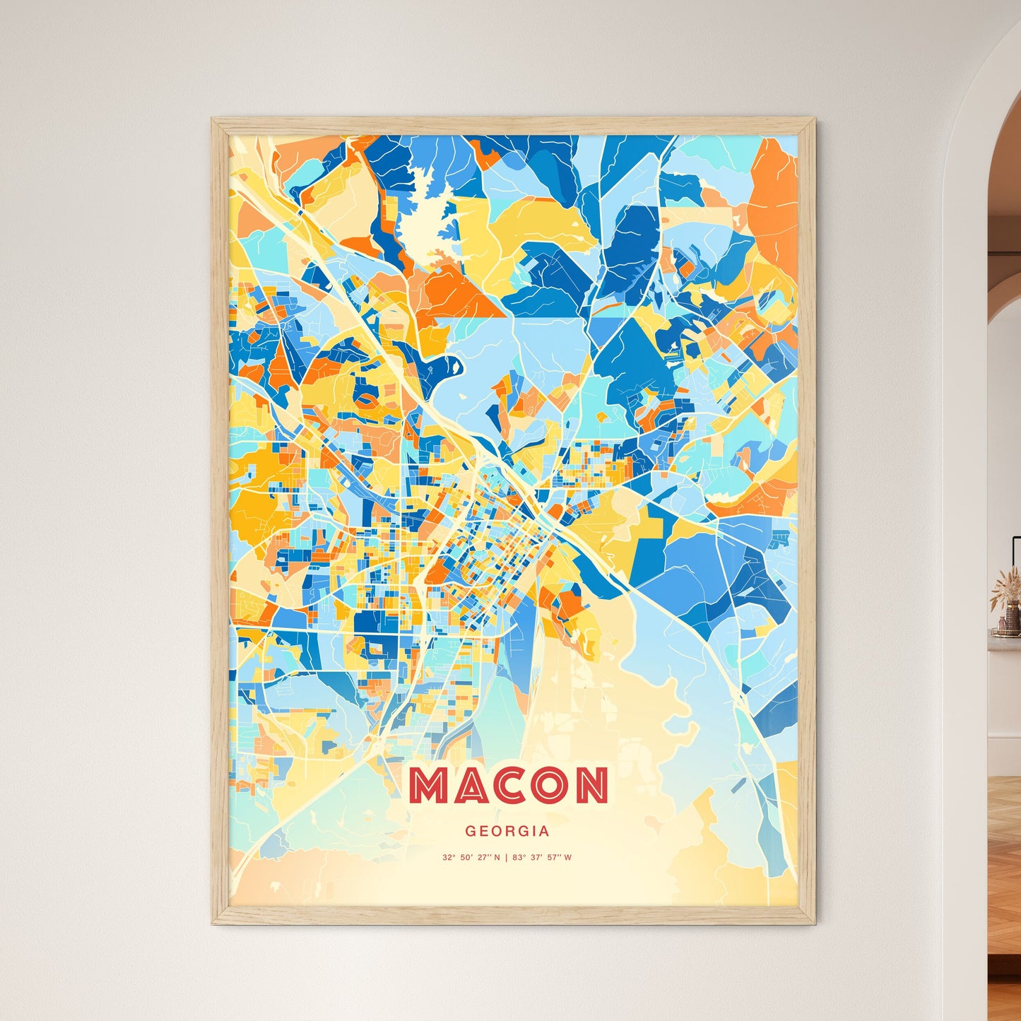 Colorful Macon Georgia Fine Art Map Blue Orange