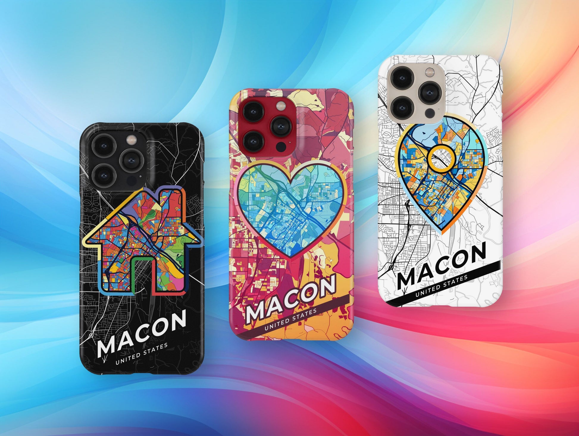 Macon Georgia slim phone case with colorful icon. Birthday, wedding or housewarming gift. Couple match cases.