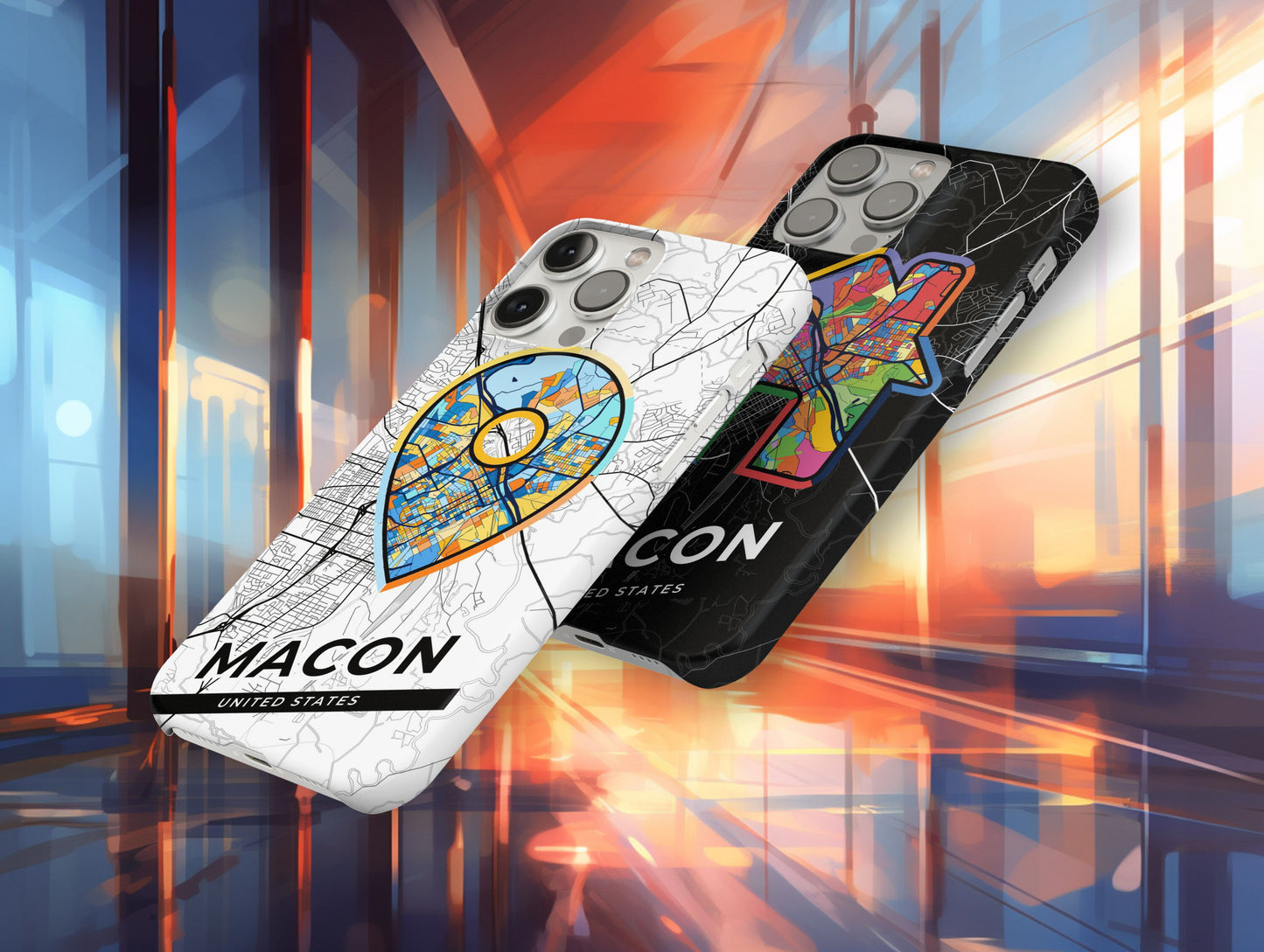 Macon Georgia slim phone case with colorful icon. Birthday, wedding or housewarming gift. Couple match cases.
