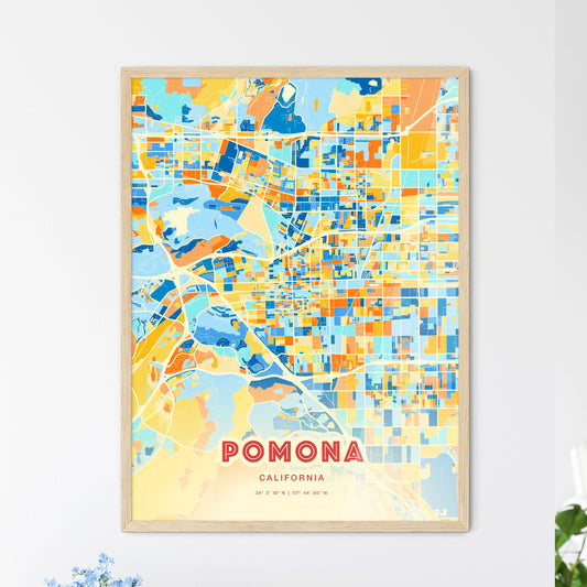 Colorful Pomona California Fine Art Map Blue Orange