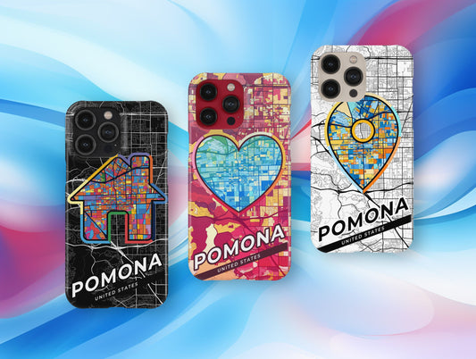 Pomona California slim phone case with colorful icon. Birthday, wedding or housewarming gift. Couple match cases.