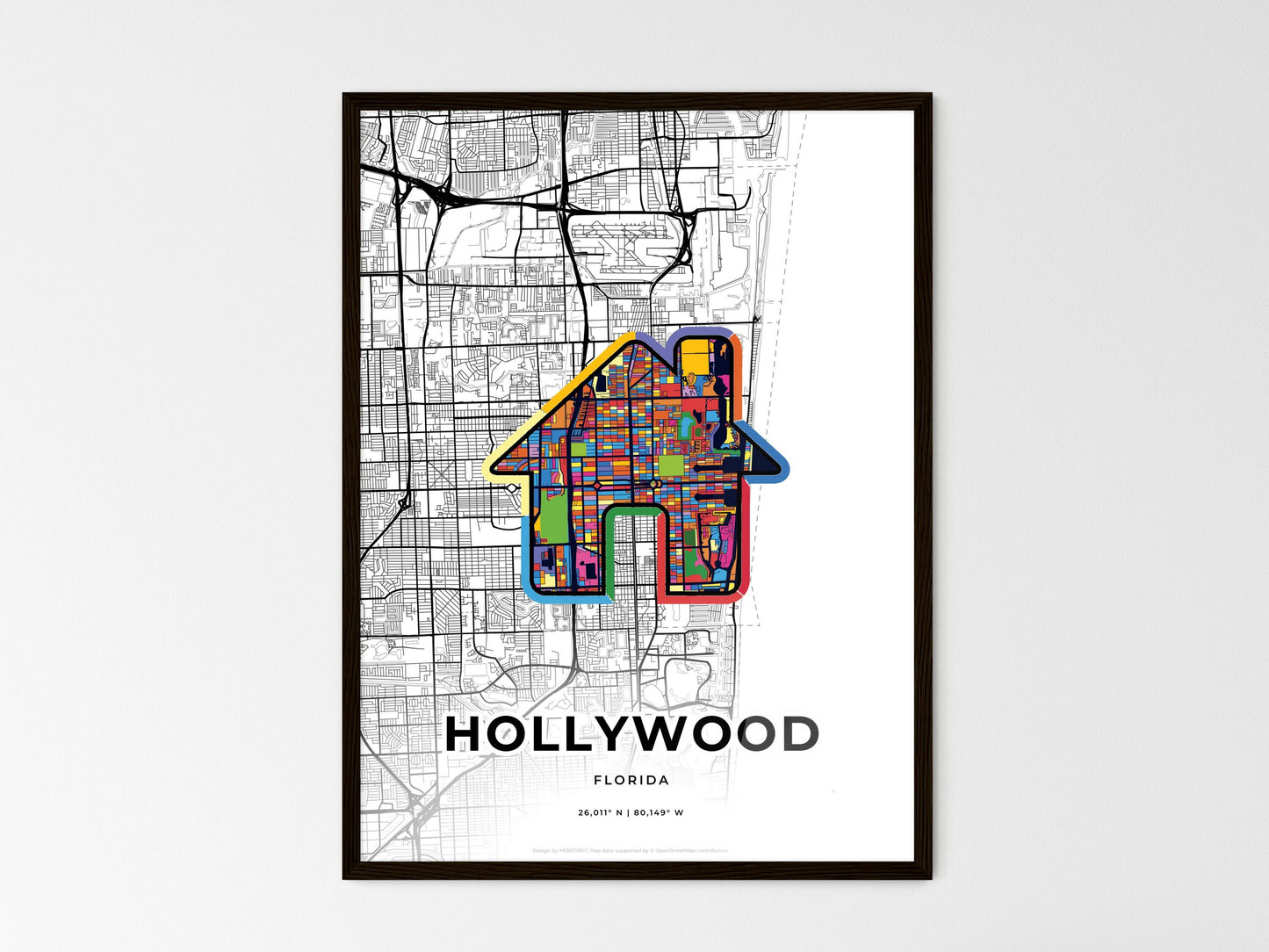Hollywood Florida wedding art map with home icon