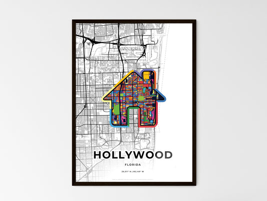 Hollywood Florida wedding art map with home icon