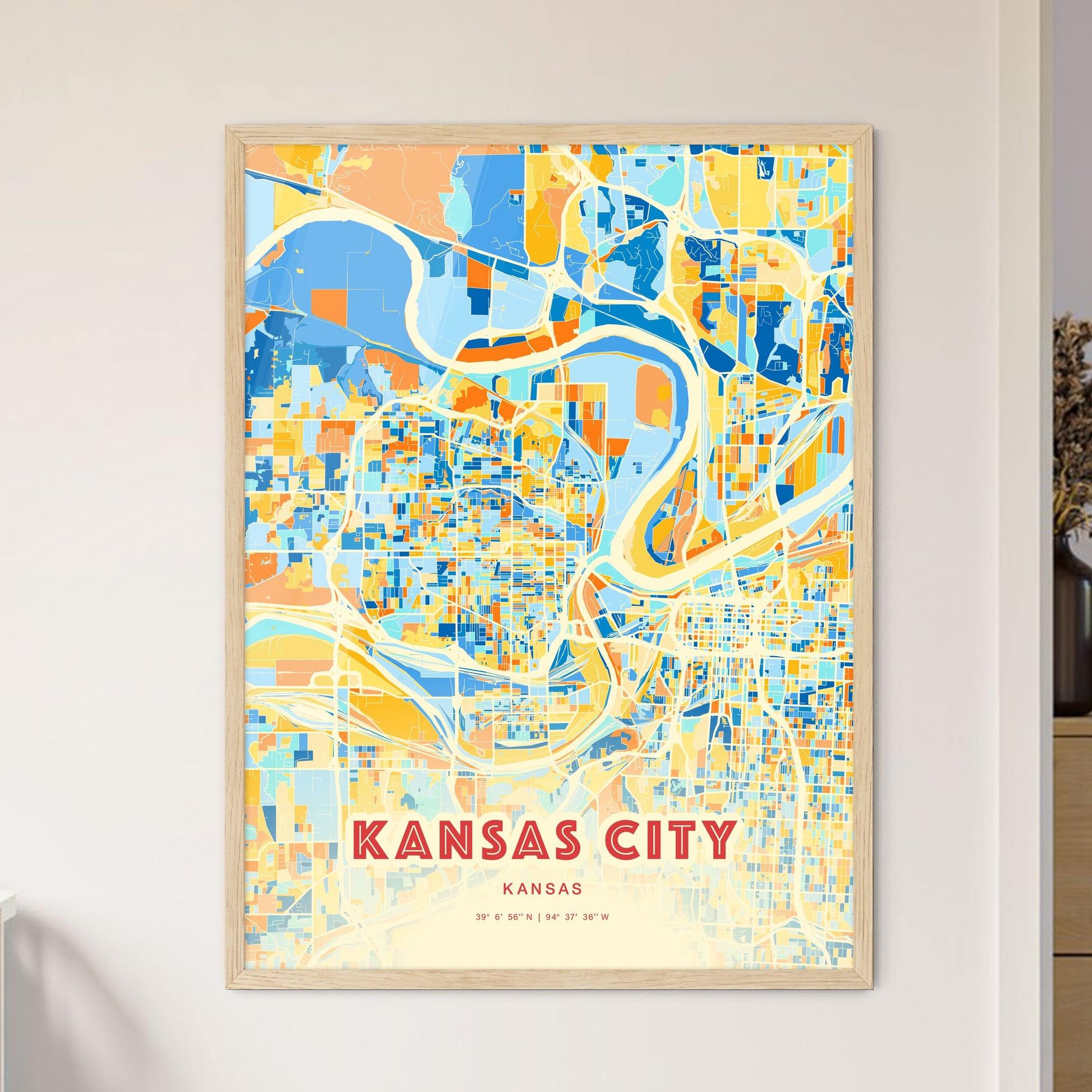 Colorful Kansas City Kansas Fine Art Map Blue Orange