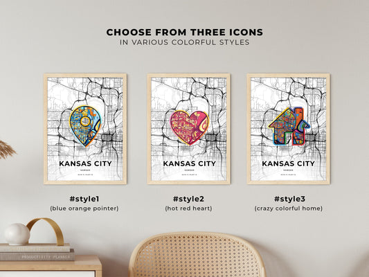 Kansas City Kansas maps with colorful icons