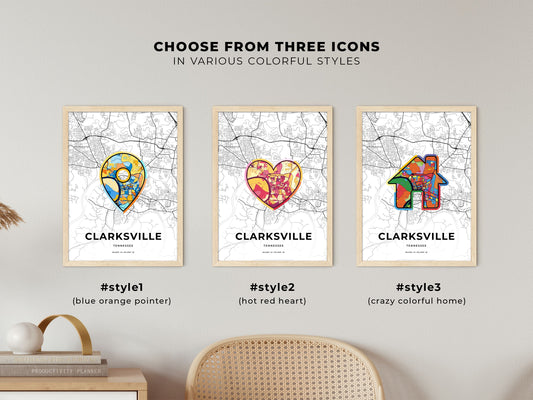 Clarksville Tennessee maps with colorful icons