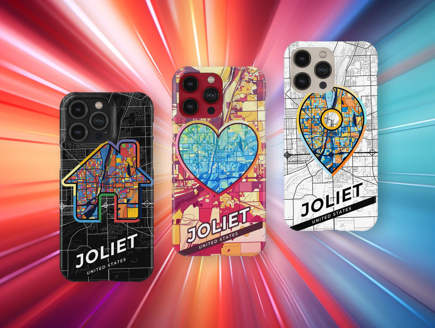 Joliet Illinois slim phone case with colorful icon. Birthday, wedding or housewarming gift. Couple match cases.