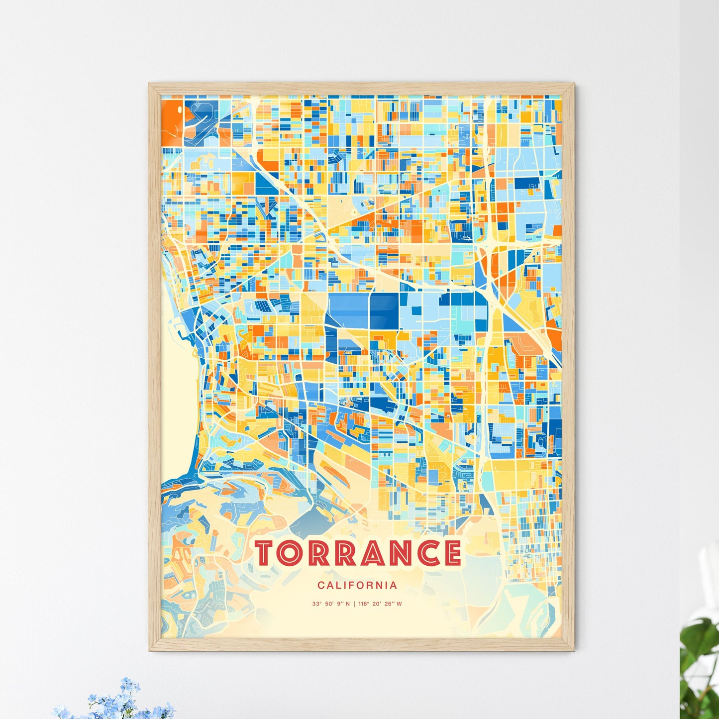 Colorful Torrance California Fine Art Map Blue Orange