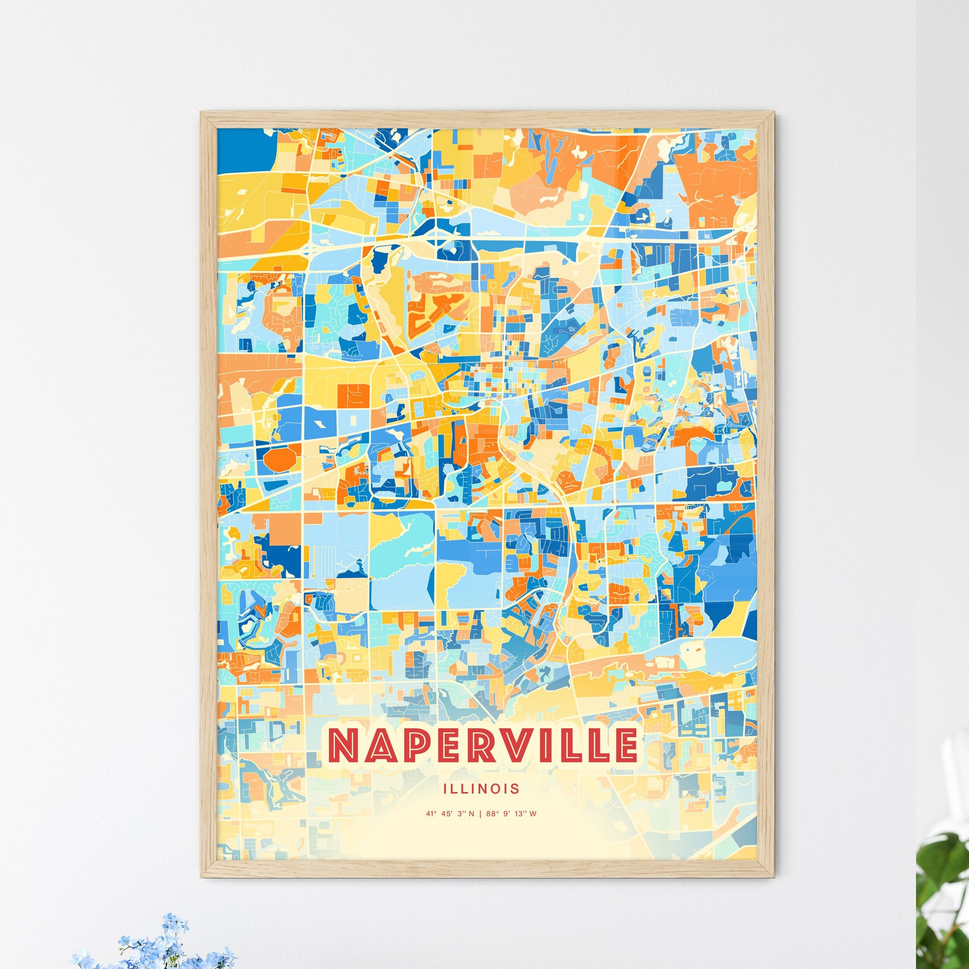 Colorful Naperville Illinois Fine Art Map Blue Orange