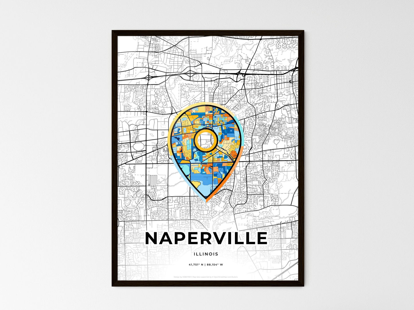 Naperville Illinois wedding art map with pointer icon