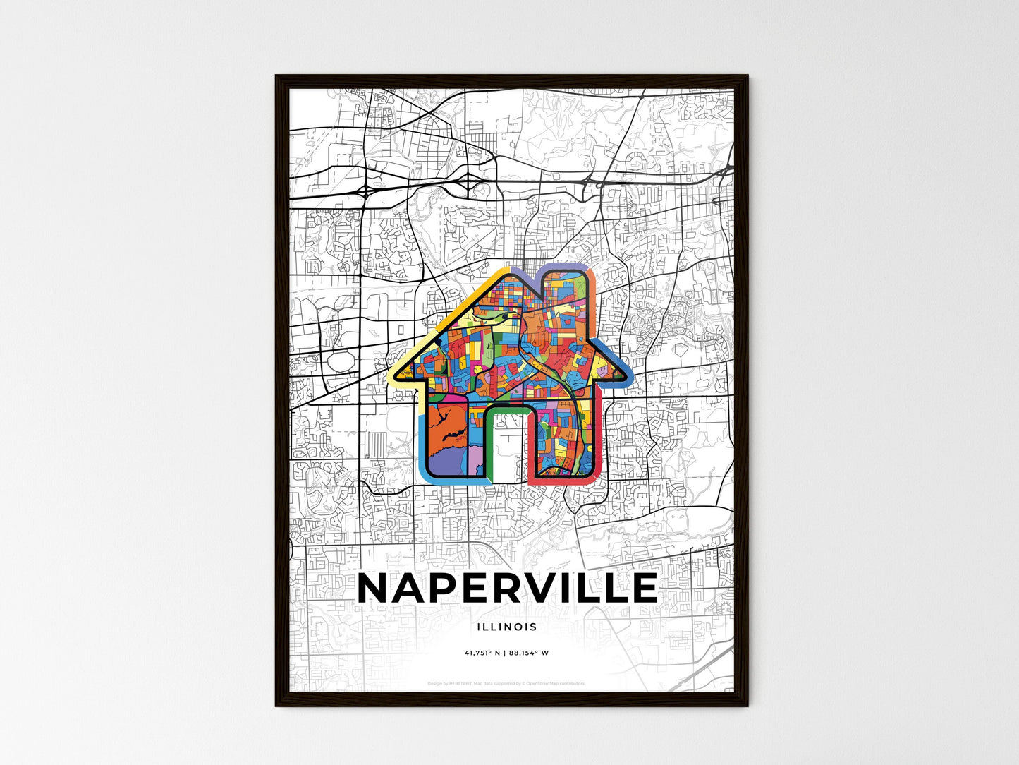 Naperville Illinois wedding art map with home icon