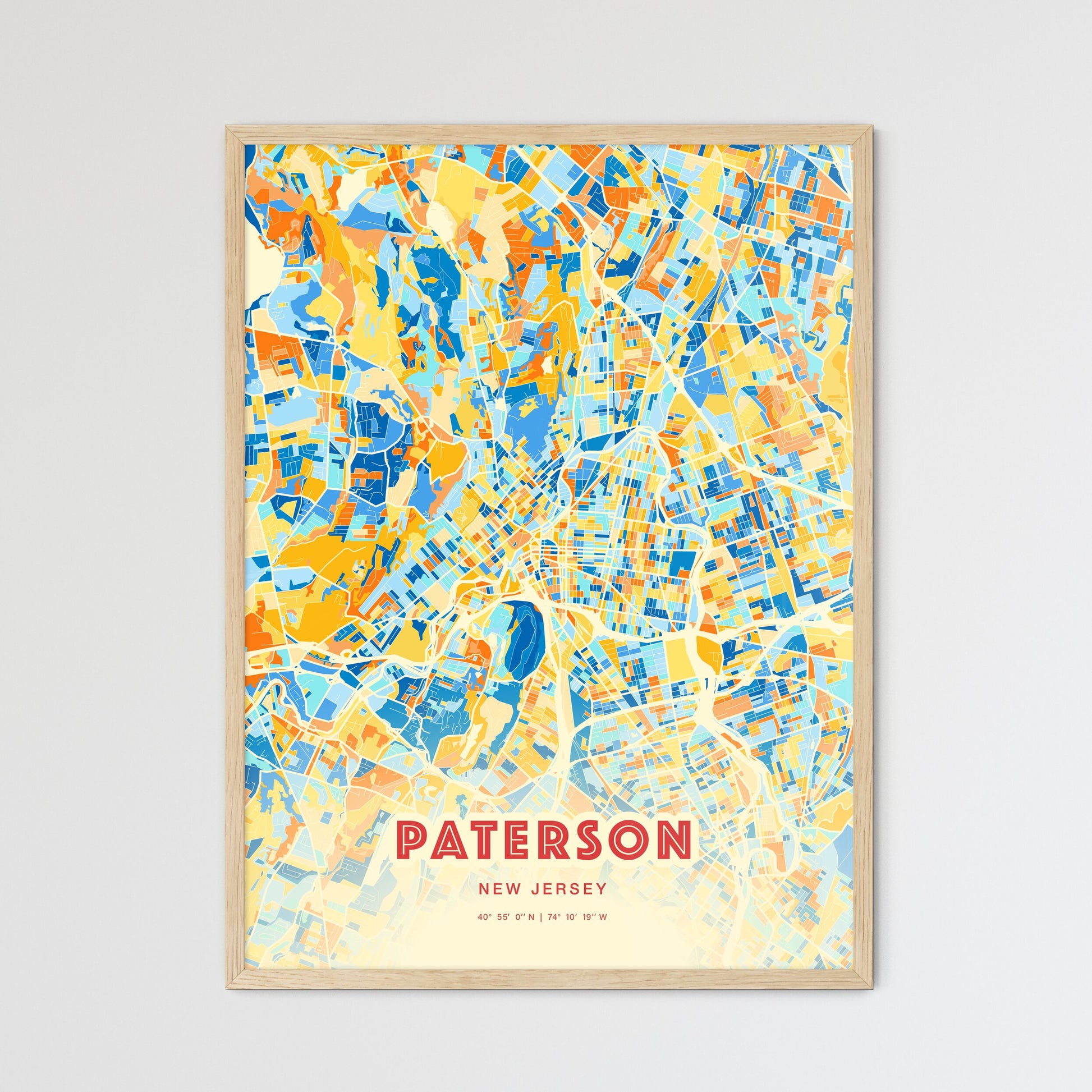 Colorful Paterson New Jersey Fine Art Map Blue Orange