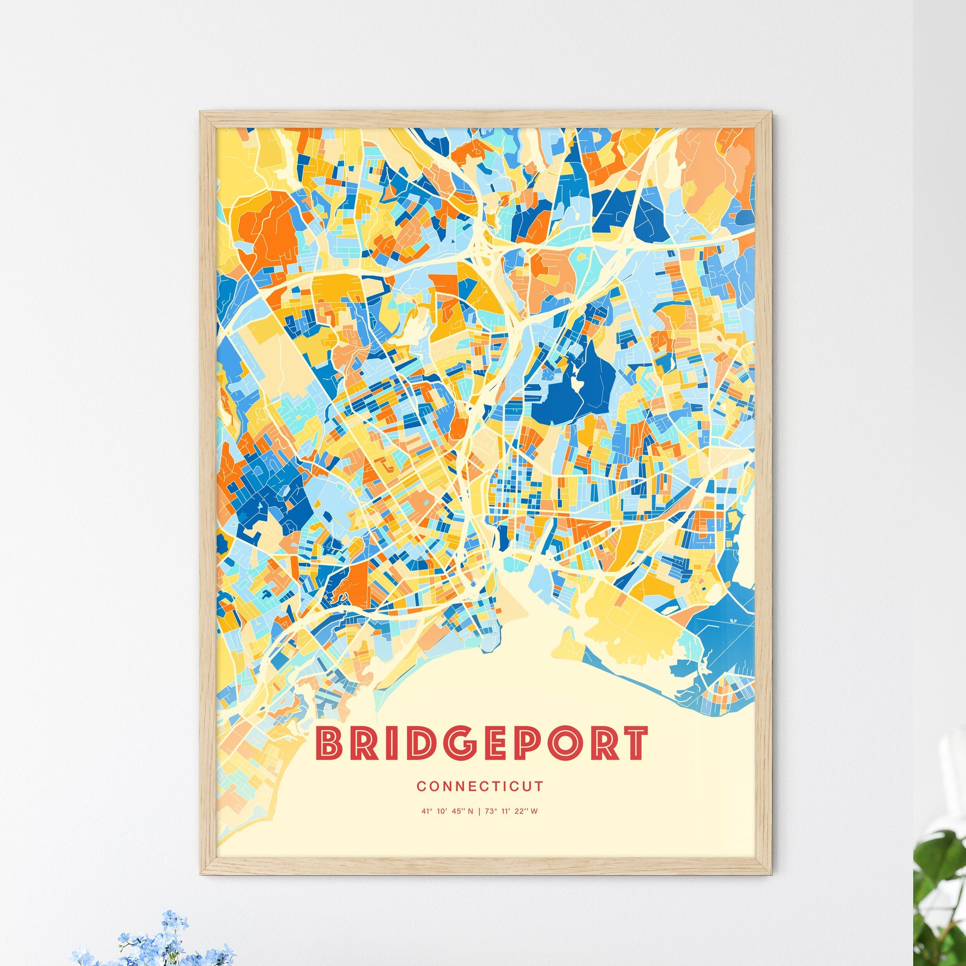 Colorful Bridgeport Connecticut Fine Art Map Blue Orange