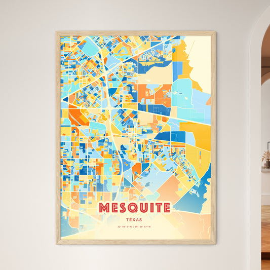 Colorful Mesquite Texas Fine Art Map Blue Orange