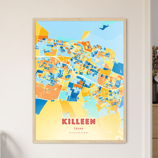 Colorful Killeen Texas Fine Art Map Blue Orange