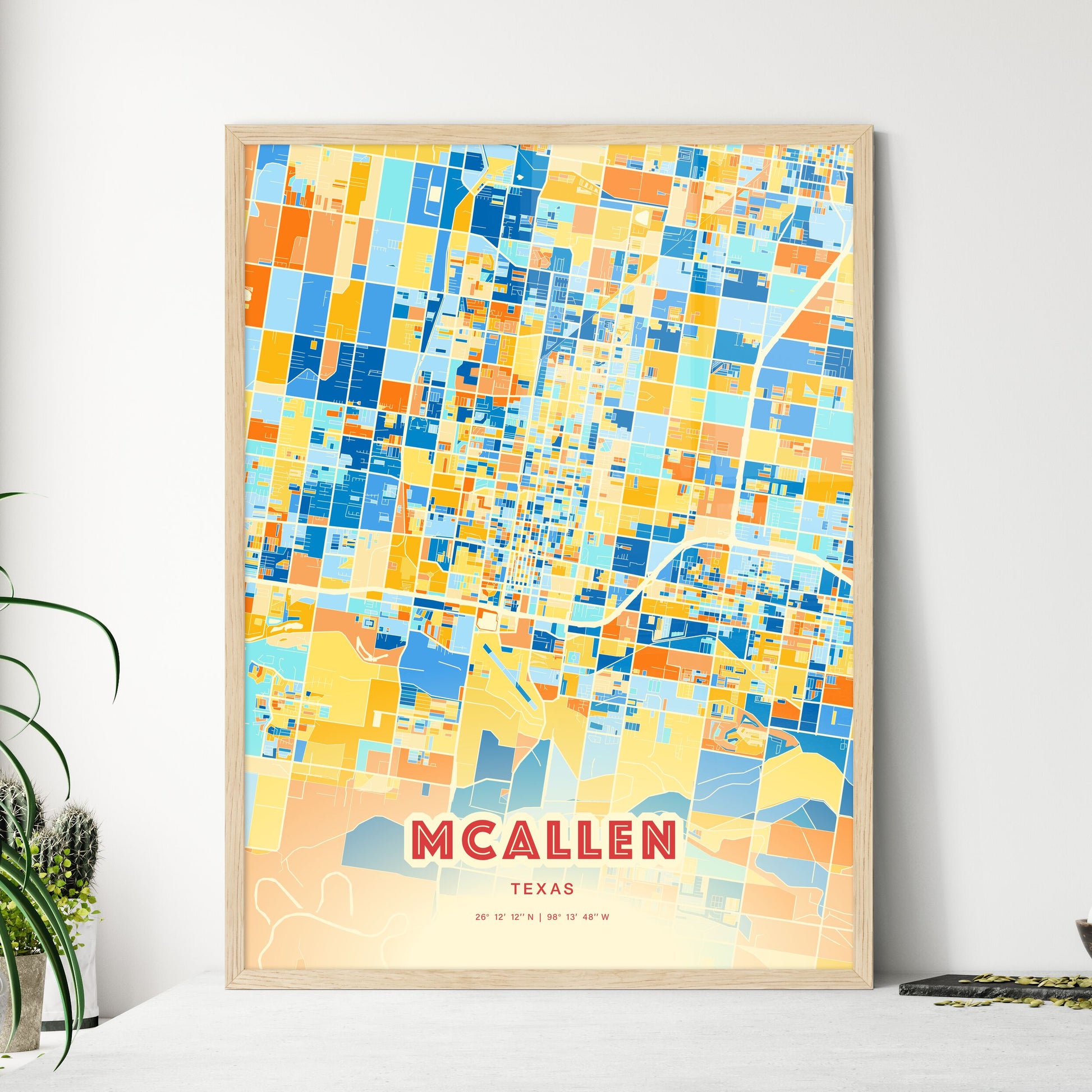 Colorful Mcallen Texas Fine Art Map Blue Orange