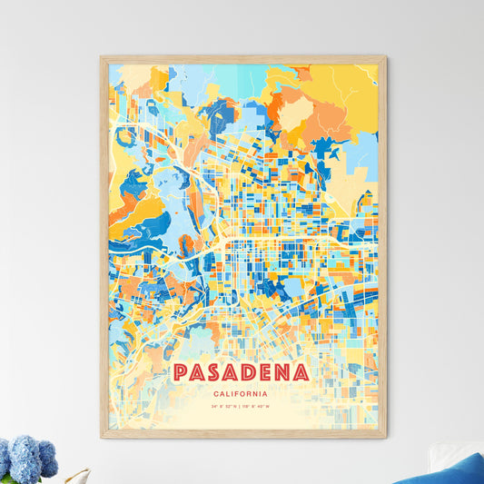 Colorful Pasadena California Fine Art Map Blue Orange