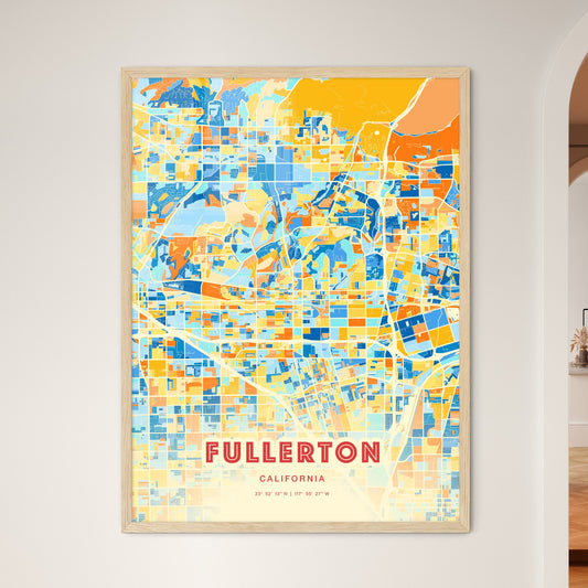 Colorful Fullerton California Fine Art Map Blue Orange