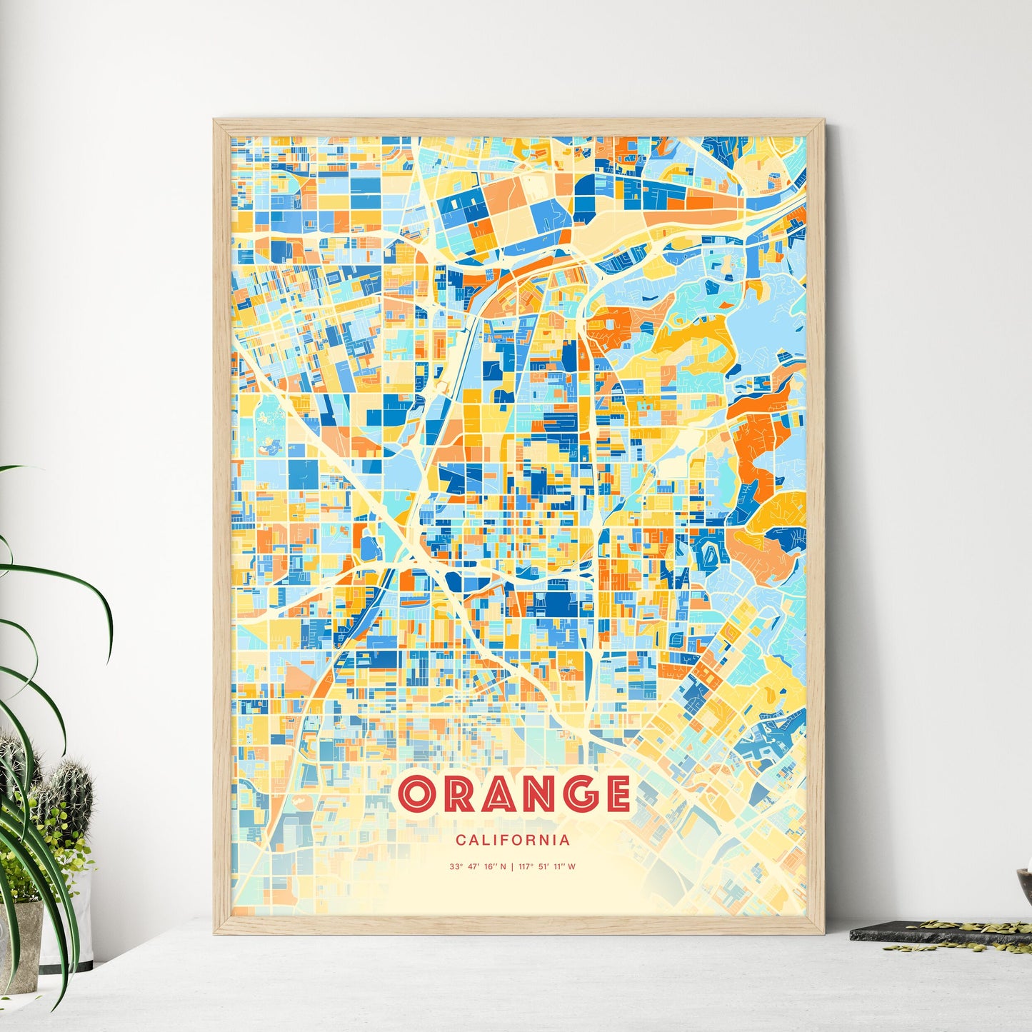 Colorful Orange California Fine Art Map Blue Orange