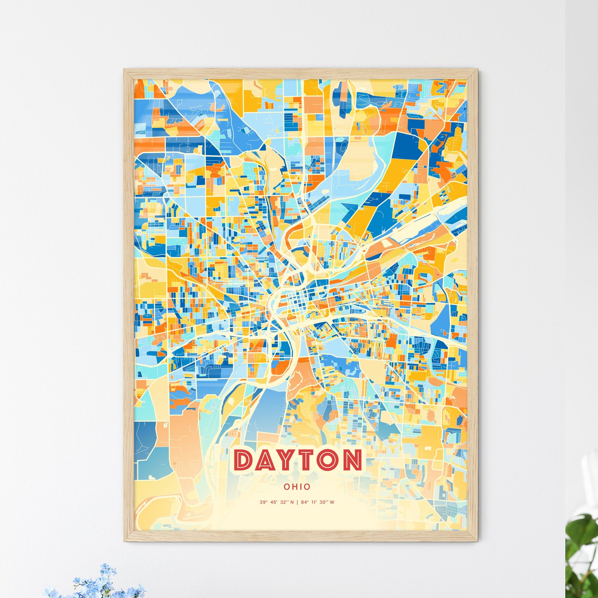 Colorful Dayton Ohio Fine Art Map Blue Orange