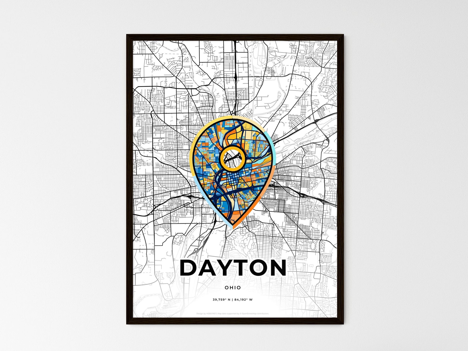 Dayton Ohio wedding art map with pointer icon