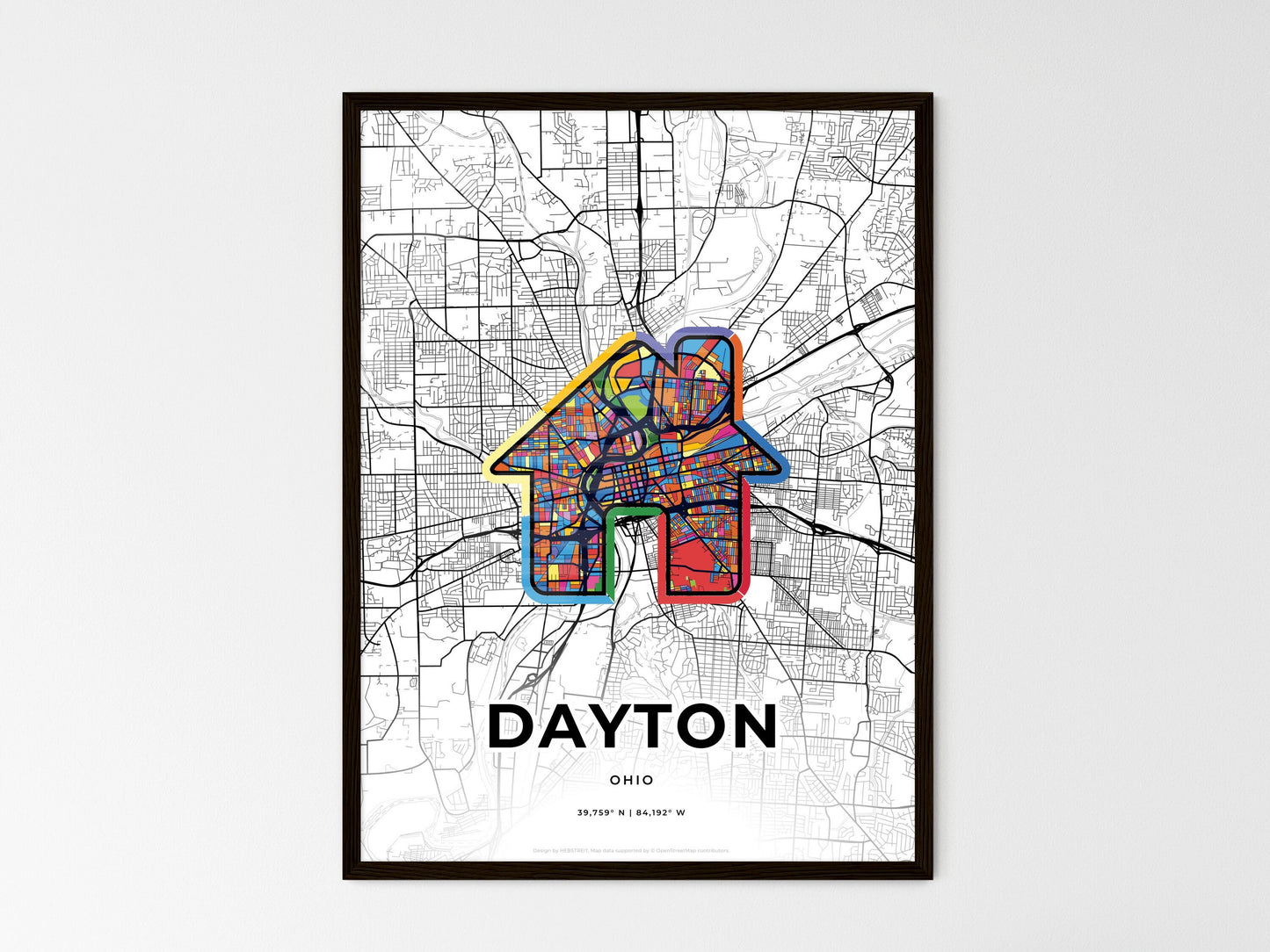 Dayton Ohio wedding art map with home icon
