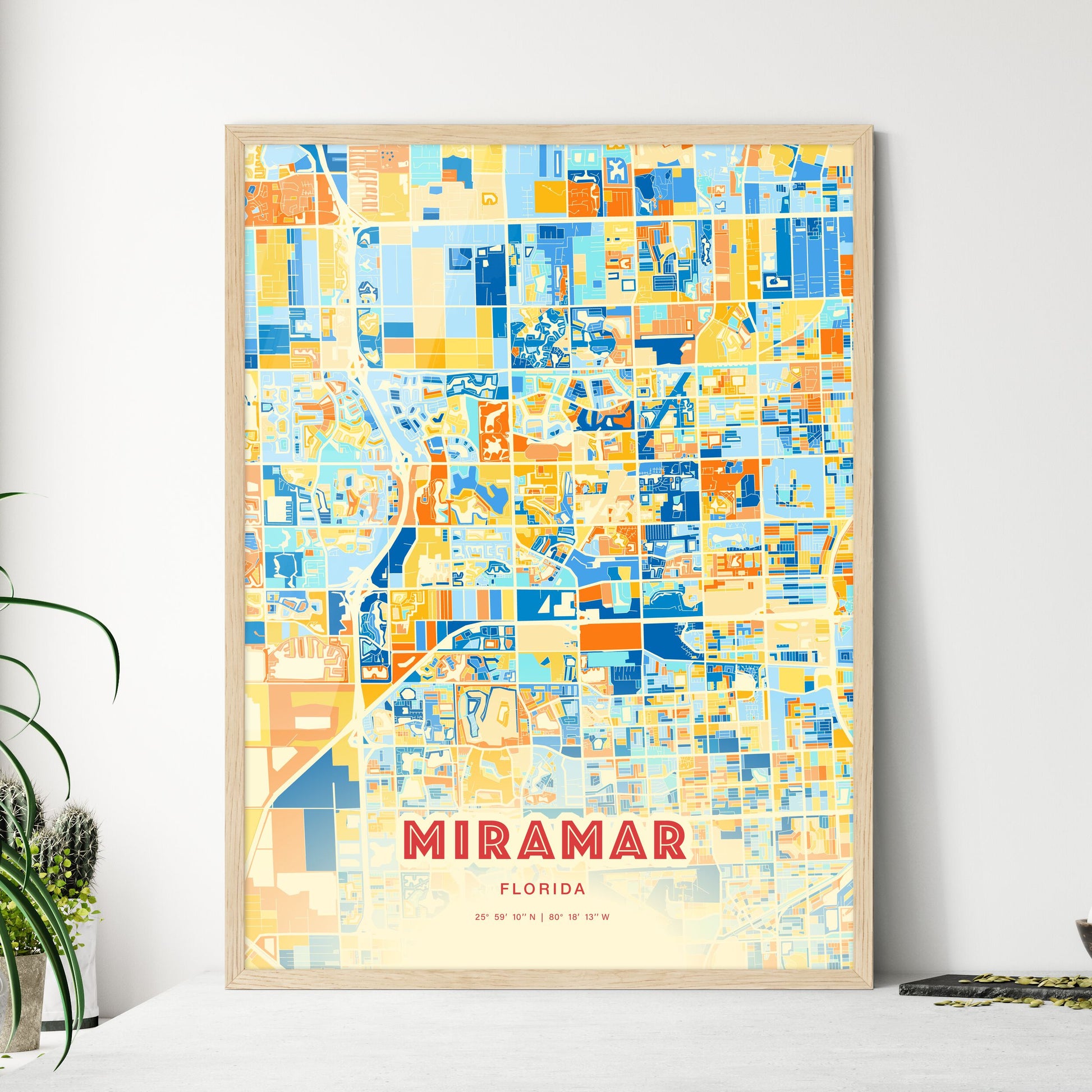 Colorful Miramar Florida Fine Art Map Blue Orange