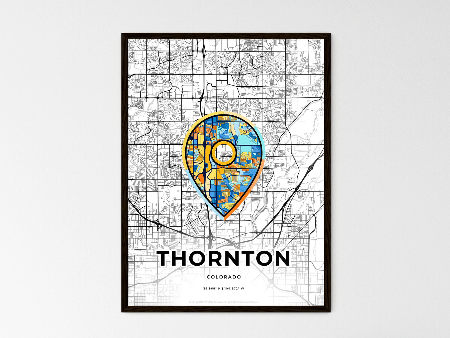 Thornton Colorado wedding art map with pointer icon