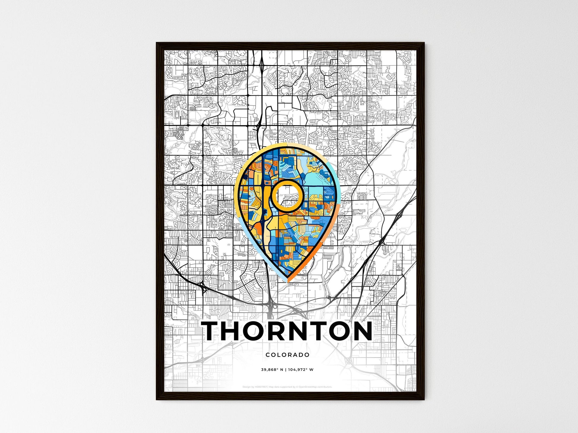 Thornton Colorado wedding art map with pointer icon