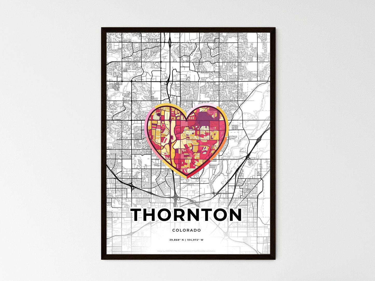 Thornton Colorado wedding art map with heart icon