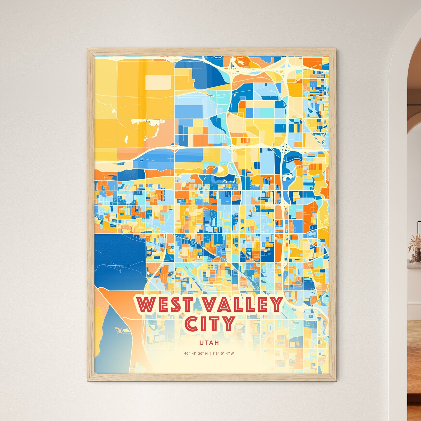 Colorful WEST VALLEY CITY UTAH Fine Art Map Blue Orange