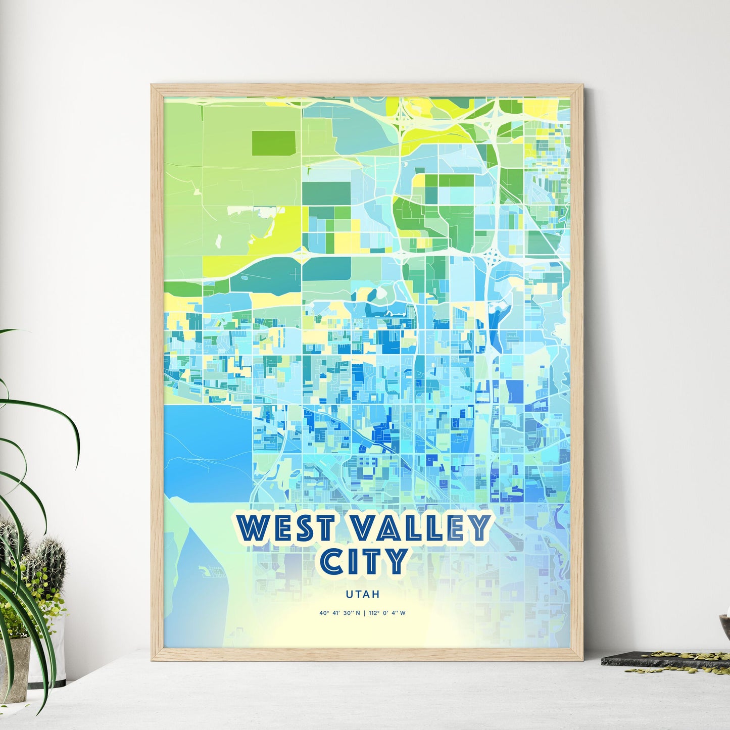 Colorful WEST VALLEY CITY UTAH Fine Art Map Cool Blue