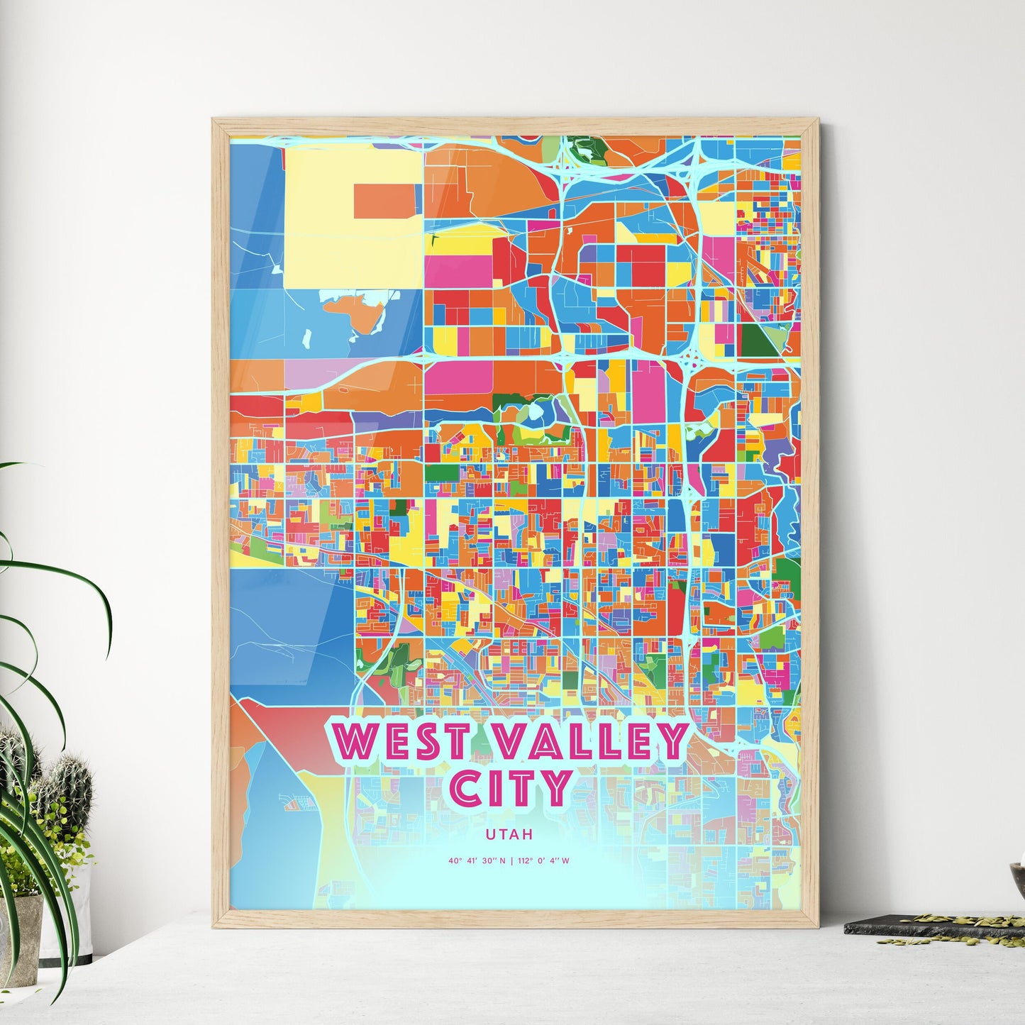 Colorful WEST VALLEY CITY UTAH Fine Art Map Crazy Colors